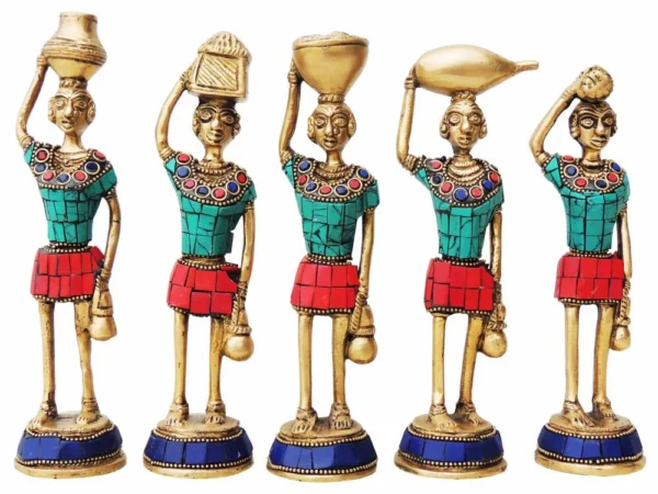 Brass Rajasthani Musical of 5 Pcs. Figurine, 8 inch, brass, Vedikcraft Moradabad