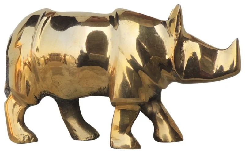 Brass Animal Showpiece (Rhino), 2.5 inch – for Table Décor