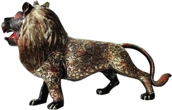 Brass Lion Showpiece (Roar), 14 inch, brass, Vedikcraft Moradabad