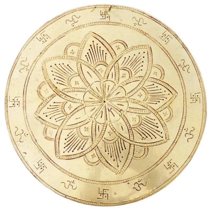 Brass Chowki for Pooja (Bajot) (Round), 9.5 inch