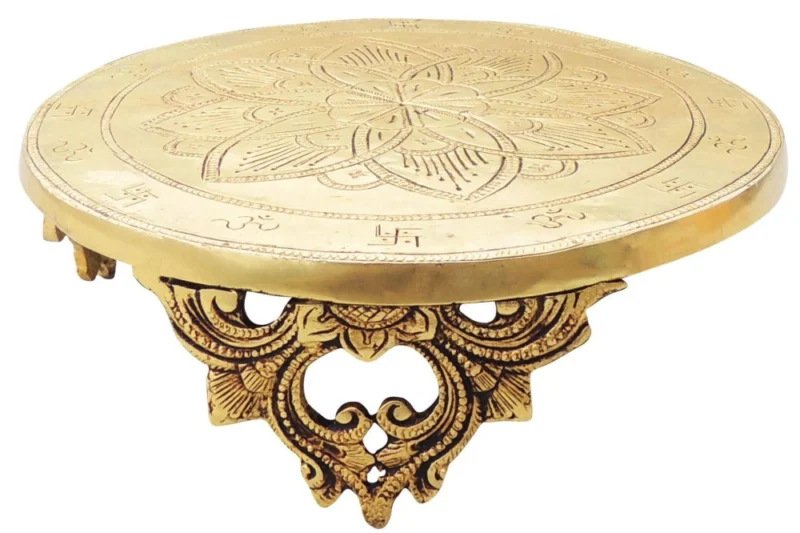 Brass Chowki for Pooja (Bajot) (Round), 9.5 inch