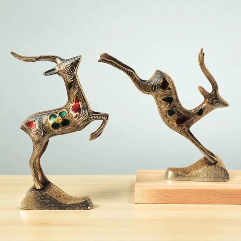 Brass Deer Showpiece (Running), 6.4 inch – for Table Décor