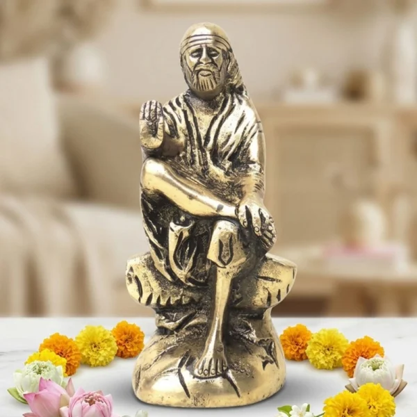 Sai Baba Idol in Brass, 4.2 inch, brass, Vedikcraft Moradabad