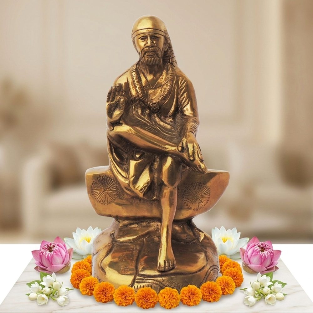 Sai Baba Idol in Brass, 8.6 inch, brass, Vedikcraft Moradabad