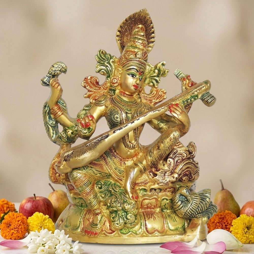 Saraswati Ji Idol in Brass, brass, Vedikcraft Moradabad