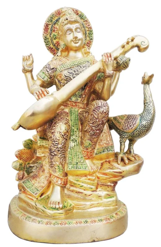 Saraswati Ji Idol in Brass, 15.5 inch