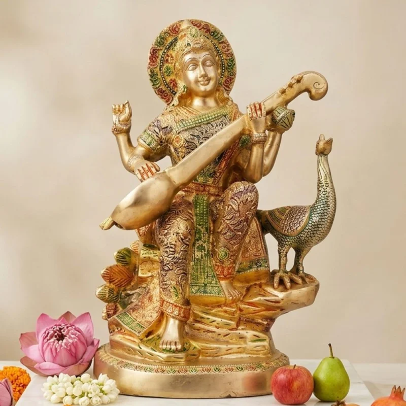Saraswati Ji Idol in Brass, 15.5 inch – for Temple and Entrance