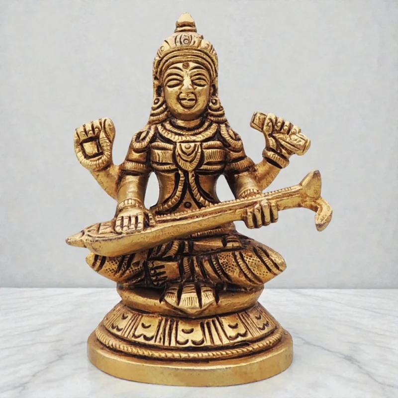 Saraswati Ji Idol in Brass, 3.5 inch, 390 g – for Desk and Car