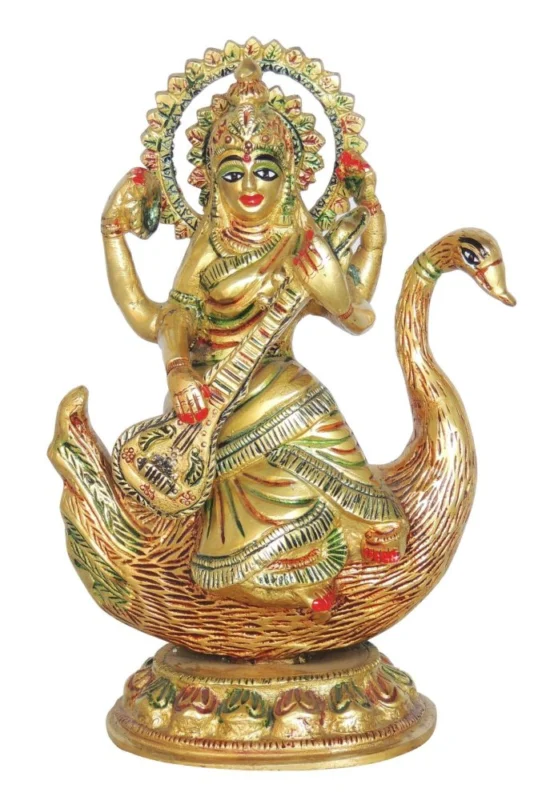 Saraswati Ji Idol in Brass, 8.2 inch