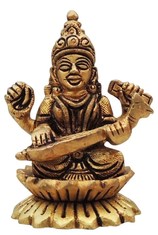 Saraswati Ji Idol in Brass, 3 inch, 300 g