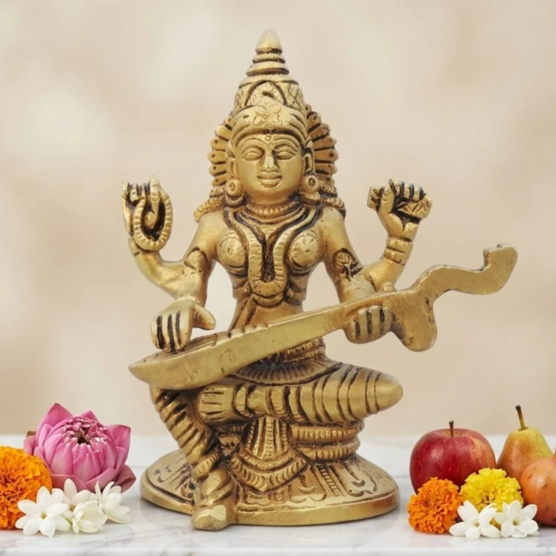 Saraswati Ji Idol in Brass, 4.5 inch, 680 g – for Home Mandir