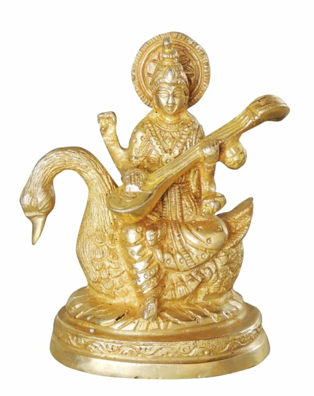 Saraswati Ji Idol in Brass, 4.8 inch