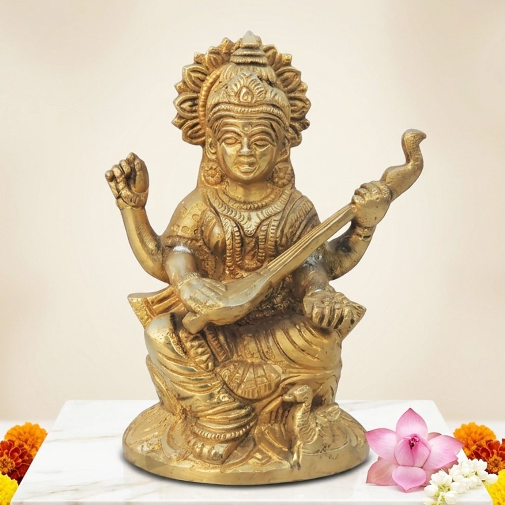 Saraswati Ji Idol in Brass, brass, Vedikcraft Moradabad