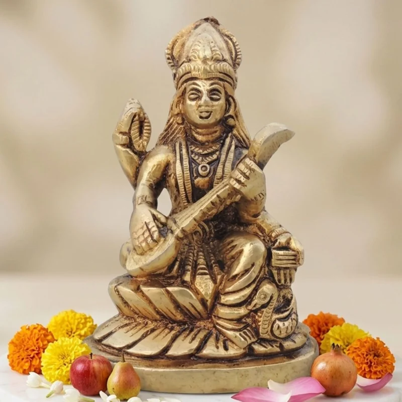 Saraswati Ji Idol in Brass, 540 g