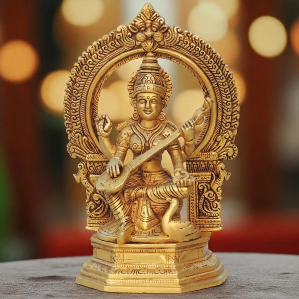 Saraswati Ji Idol in Brass, 9.6 inch, brass, Vedikcraft Moradabad