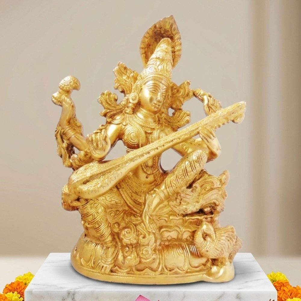 Saraswati Ji Idol in Brass, brass, Vedikcraft Moradabad