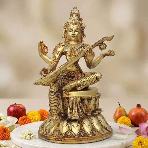 Saraswati Ji Idol in Brass, 7.4 kg, brass, Vedikcraft Moradabad