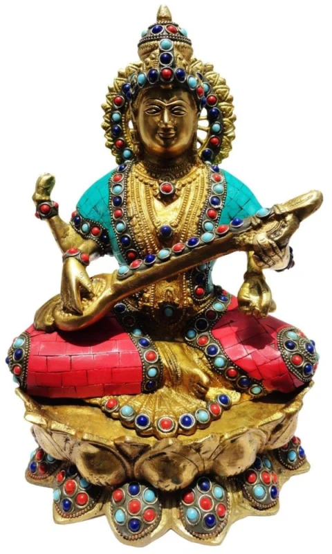 Saraswati Ji Idol in Brass, 6.66 kg