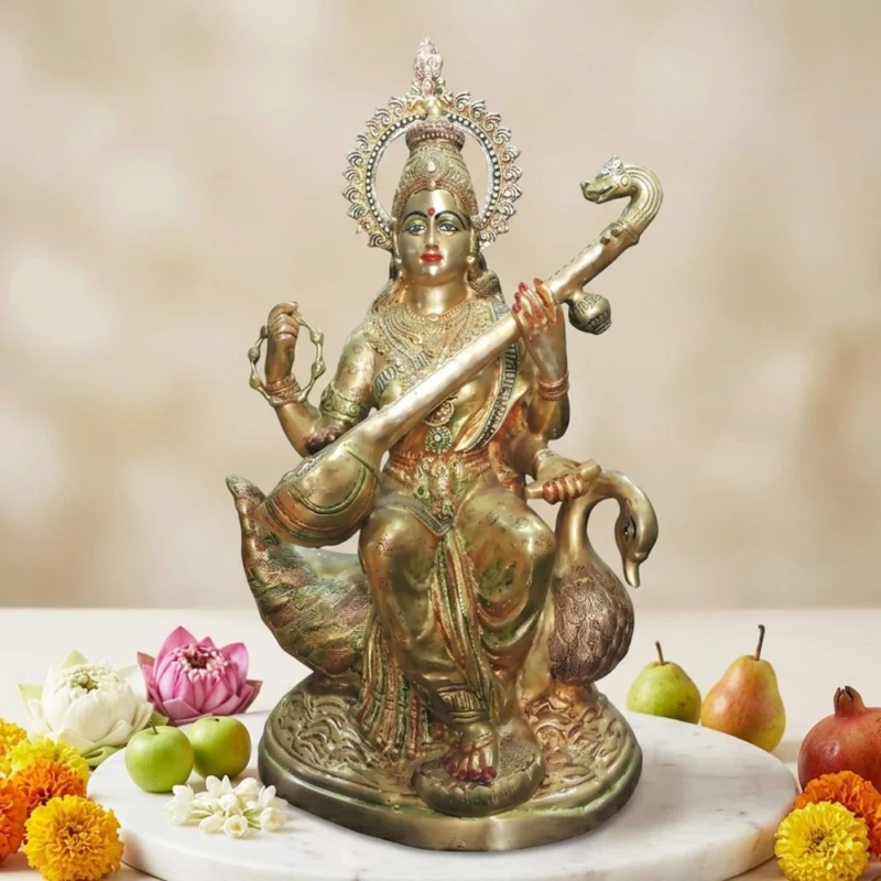Saraswati Ji Idol in Brass, 28.5 kg