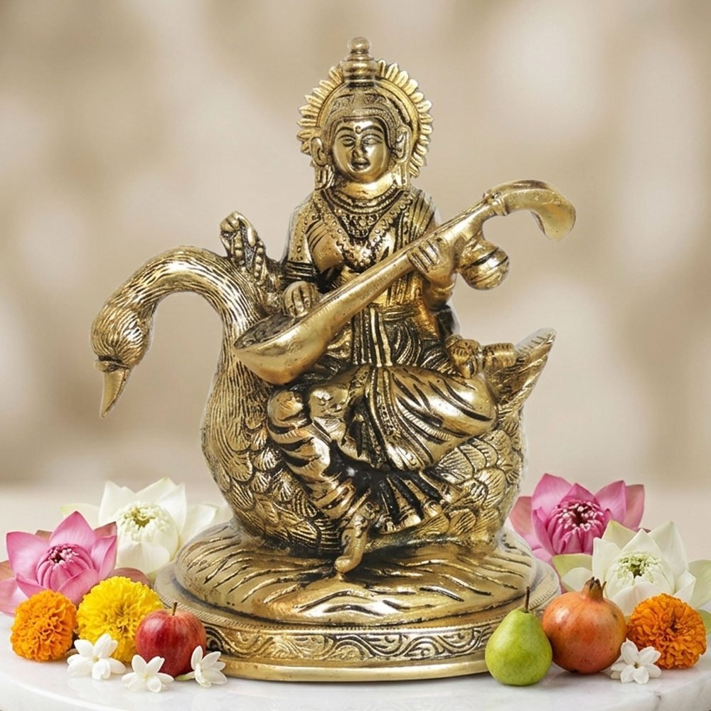 Saraswati Ji Idol in Brass, brass, Vedikcraft Moradabad