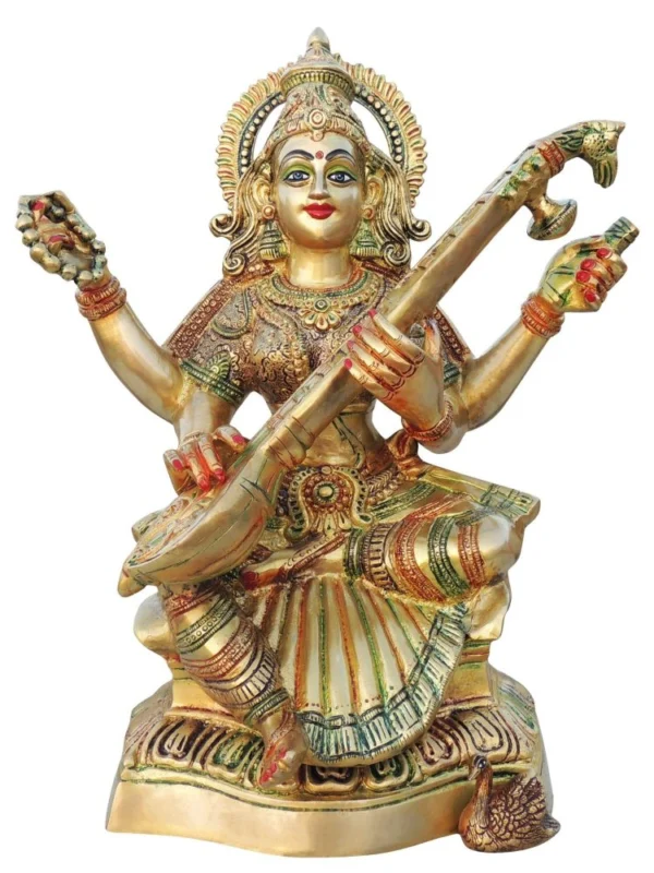 Saraswati Ji Idol in Brass, 17.5 inch