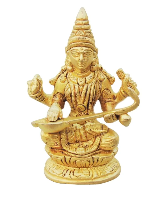 Saraswati Ji Idol in Brass, 0.4 inch