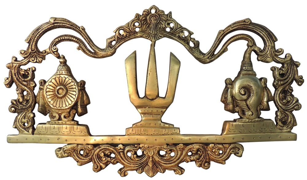Brass Shankh for Pooja (Chakra Namah), 11 inch, brass, Vedikcraft Moradabad