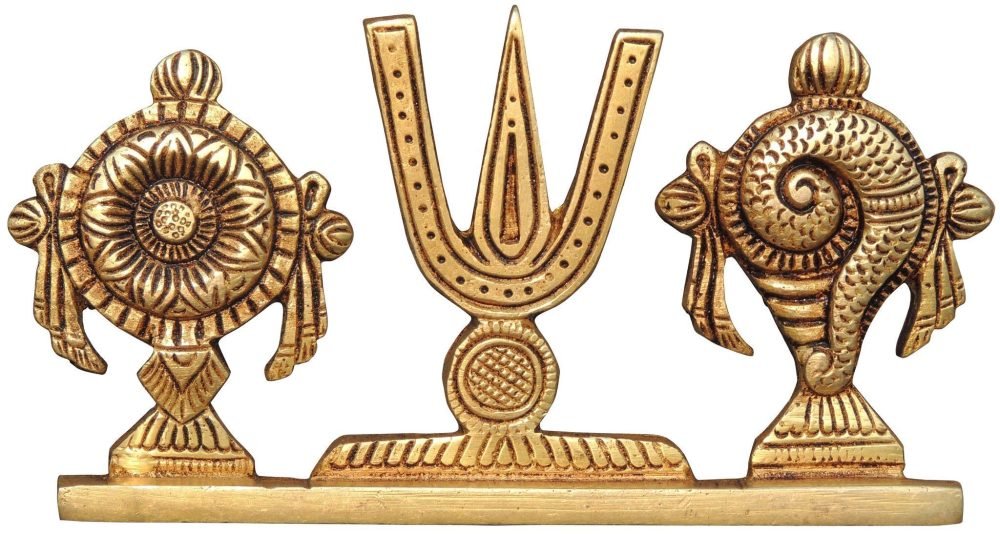 Brass Shankh for Pooja (Chakra Namah), 3 inch, brass, Vedikcraft Moradabad