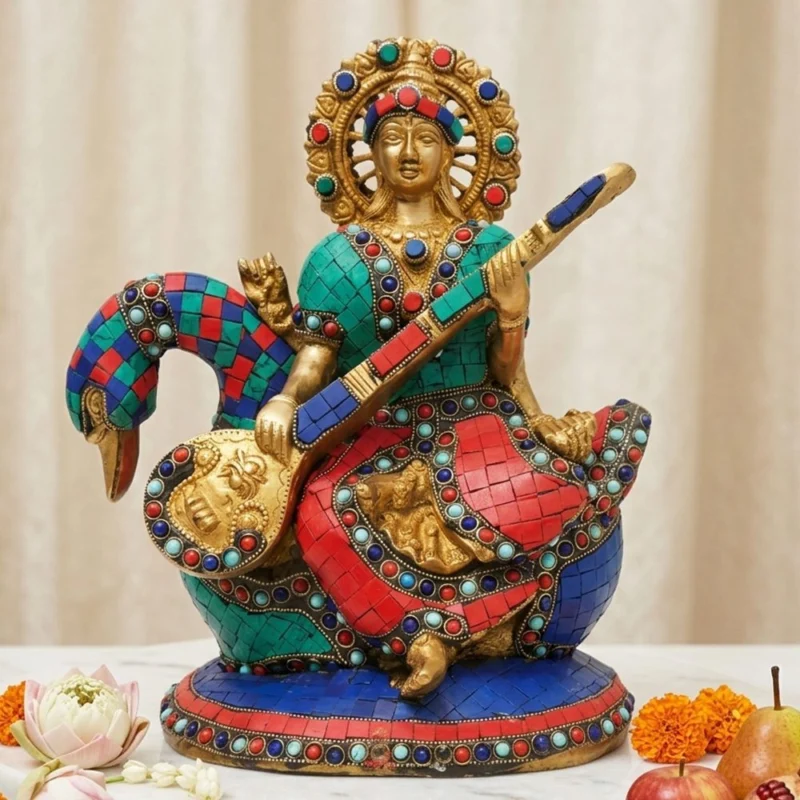 Saraswati Ji Idol in Brass (Sharaswati), 12 inch – for Pooja Room