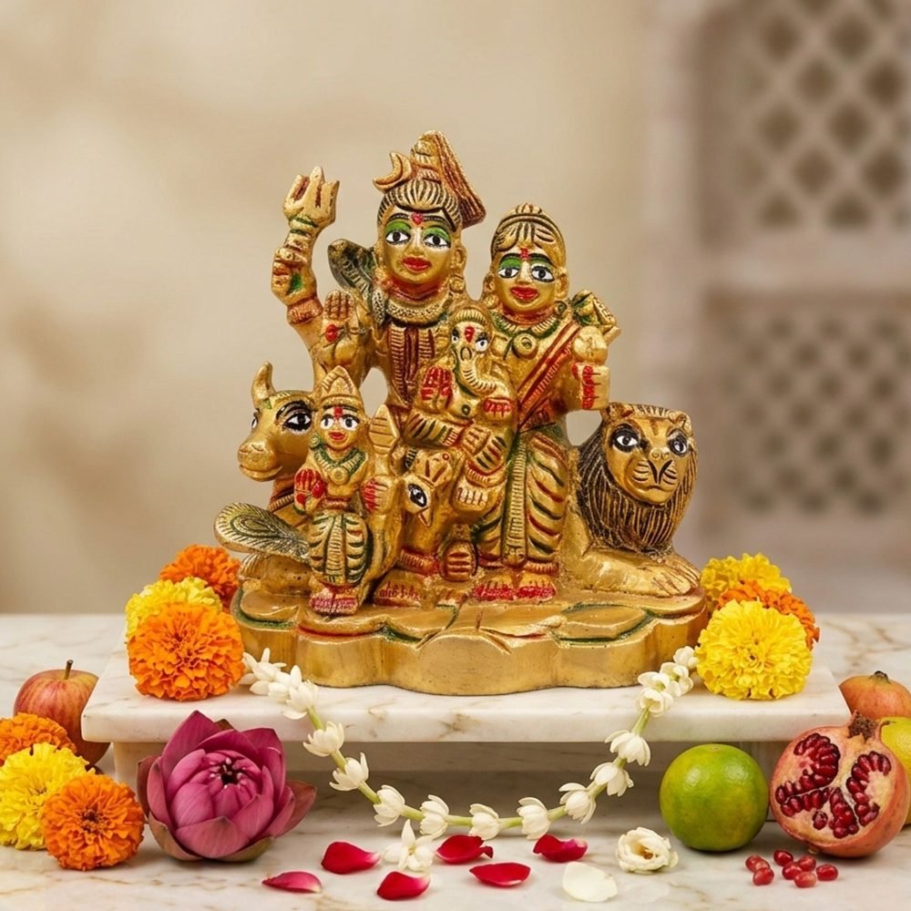 Shiv Parivar Idol in Brass, 3.7 inch, brass, Vedikcraft Moradabad