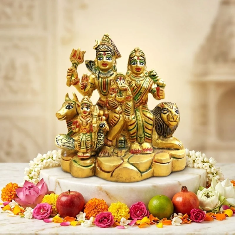 Shiv Parivar Idol in Brass, 5 inch – for Home Mandir
