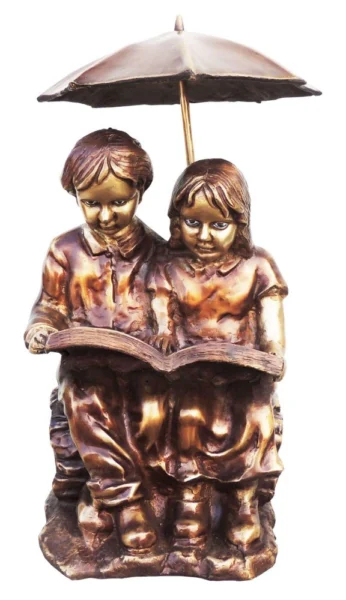 Brass Sitting Child With Umbrella Figurine, 20 inch, brass, Vedikcraft Moradabad