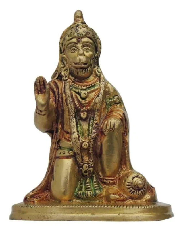 Hanuman Ji Idol in Brass, Seated, 5 inch
