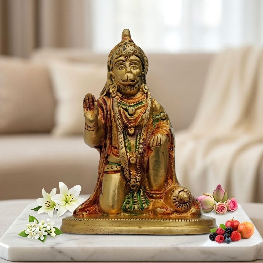 Hanuman Ji Idol in Brass, Seated, 5 inch, brass, Vedikcraft Moradabad