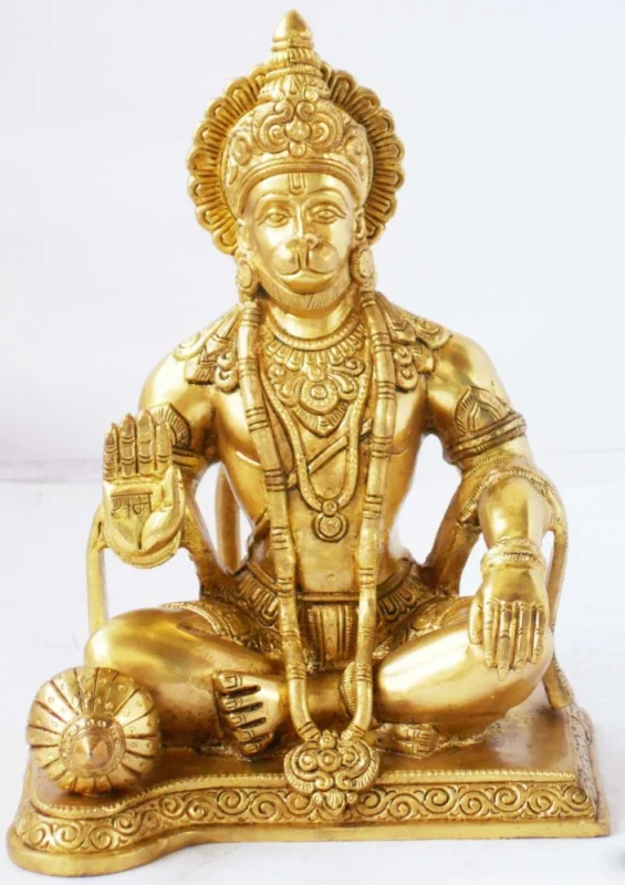 Hanuman Ji Idol in Brass, Seated, 9.5 inch