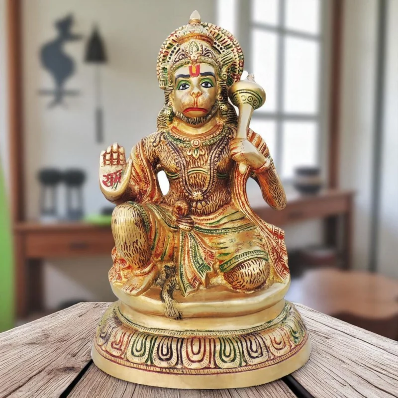 Hanuman Ji Idol in Brass, Seated, 15.5 inch – for Temple and Entrance