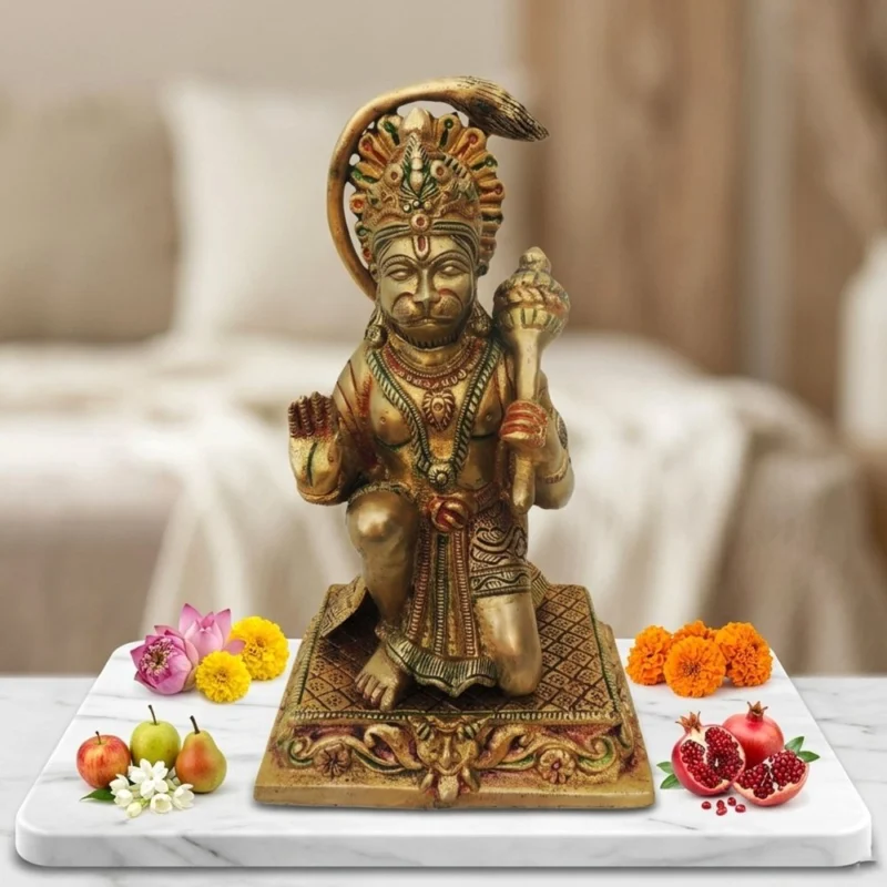 Hanuman Ji Idol in Brass, Seated (Hanumna), 9 inch – for Pooja Room