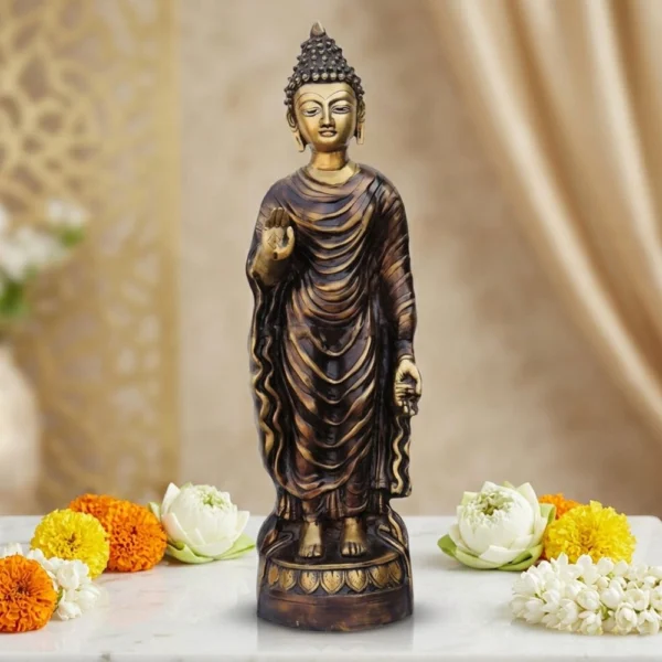 Buddha Idol in Brass, Standing (Budha), 25 inch, brass, Vedikcraft Moradabad