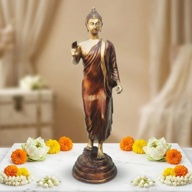 Buddha Idol in Brass, Standing (Budha), 25.8 inch – for Temple and Entrance