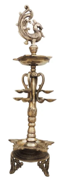 Brass Stand Diya (Deepak), 25.3 inch, brass, Vedikcraft Moradabad