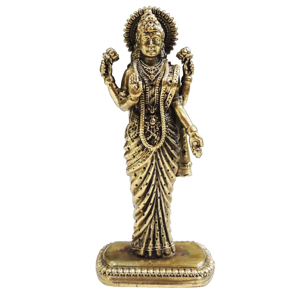 Lakshmi Ji Idol in Brass, Standing (Laxmi), 4.5 inch, brass, Vedikcraft Moradabad