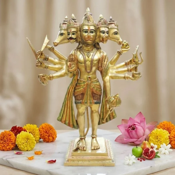 Hanuman Ji Idol in Brass, Standing (Panchmukhi), 35 inch, brass, Vedikcraft Moradabad