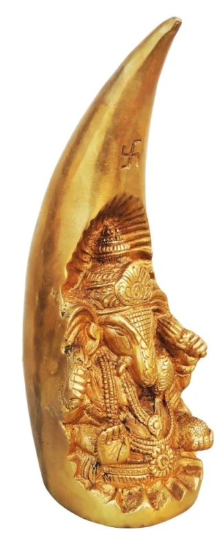 Ganesh Ji Idol in Brass (Teeth), 8.4 inch