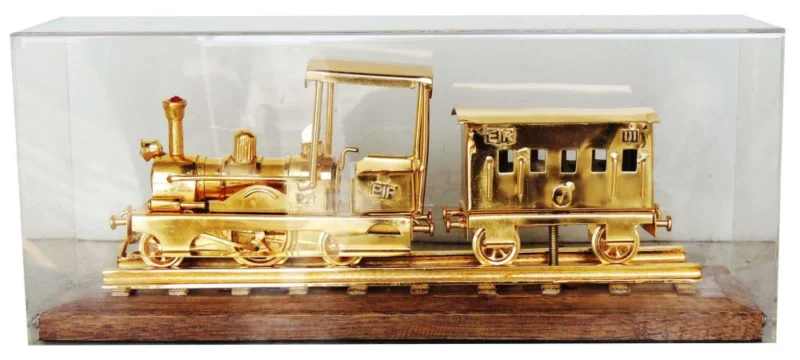 Brass Train Model with wooden base