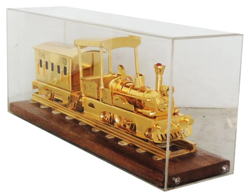Brass Train Model with wooden base – Antique Décor