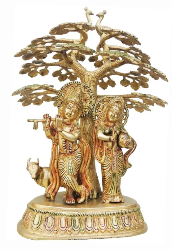 Krishna Ji with Cow Idol in Brass (Radha), 16.4 inch
