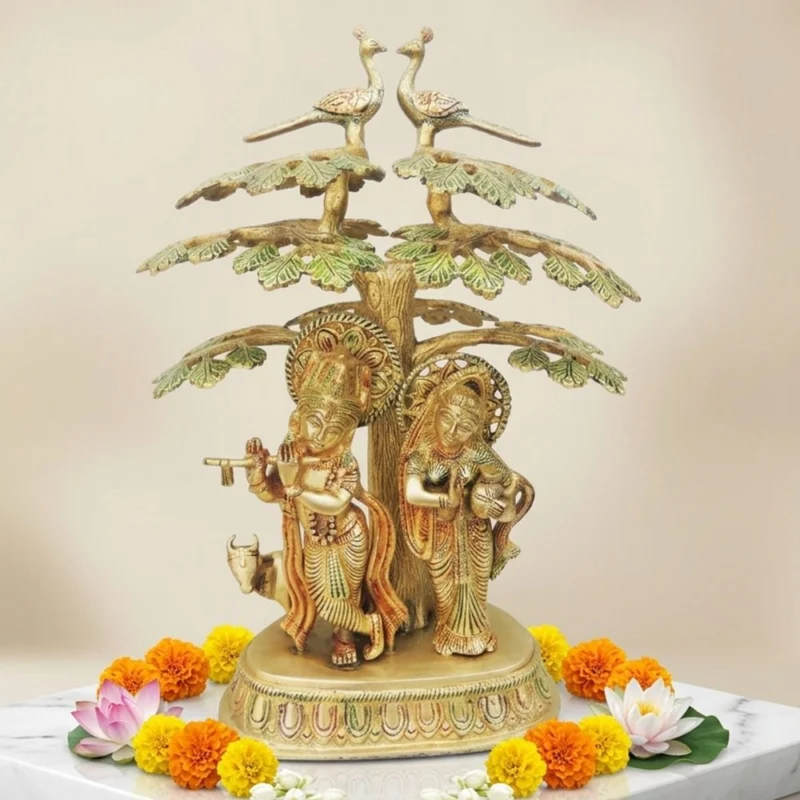 Krishna Ji with Cow Idol in Brass (Radha), 16.4 inch – for Temple and Entrance