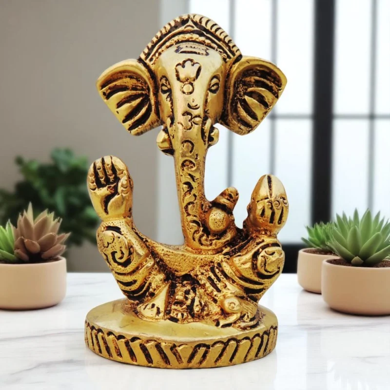 Ganesh Ji Idol in Brass, 3 inch, design BS1481-B – for Desk and Car