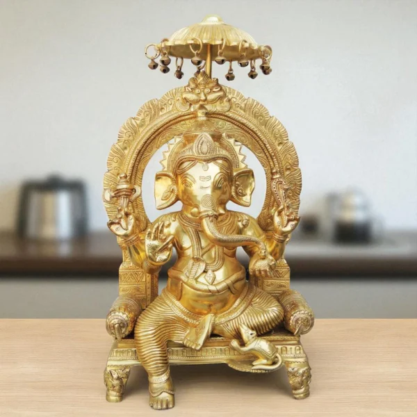 Ganesh Ji Idol in Brass (Umberala), 18 inch, brass, Vedikcraft Moradabad