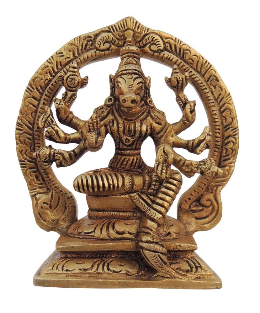 Varaha Avatar Idol in Brass, 5 inch, brass, Vedikcraft Moradabad